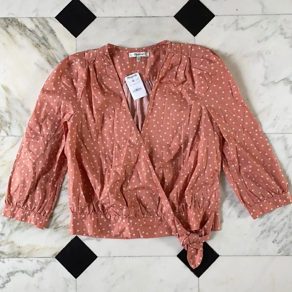 Madewell Crop Wrap Star Print Blouse NWT